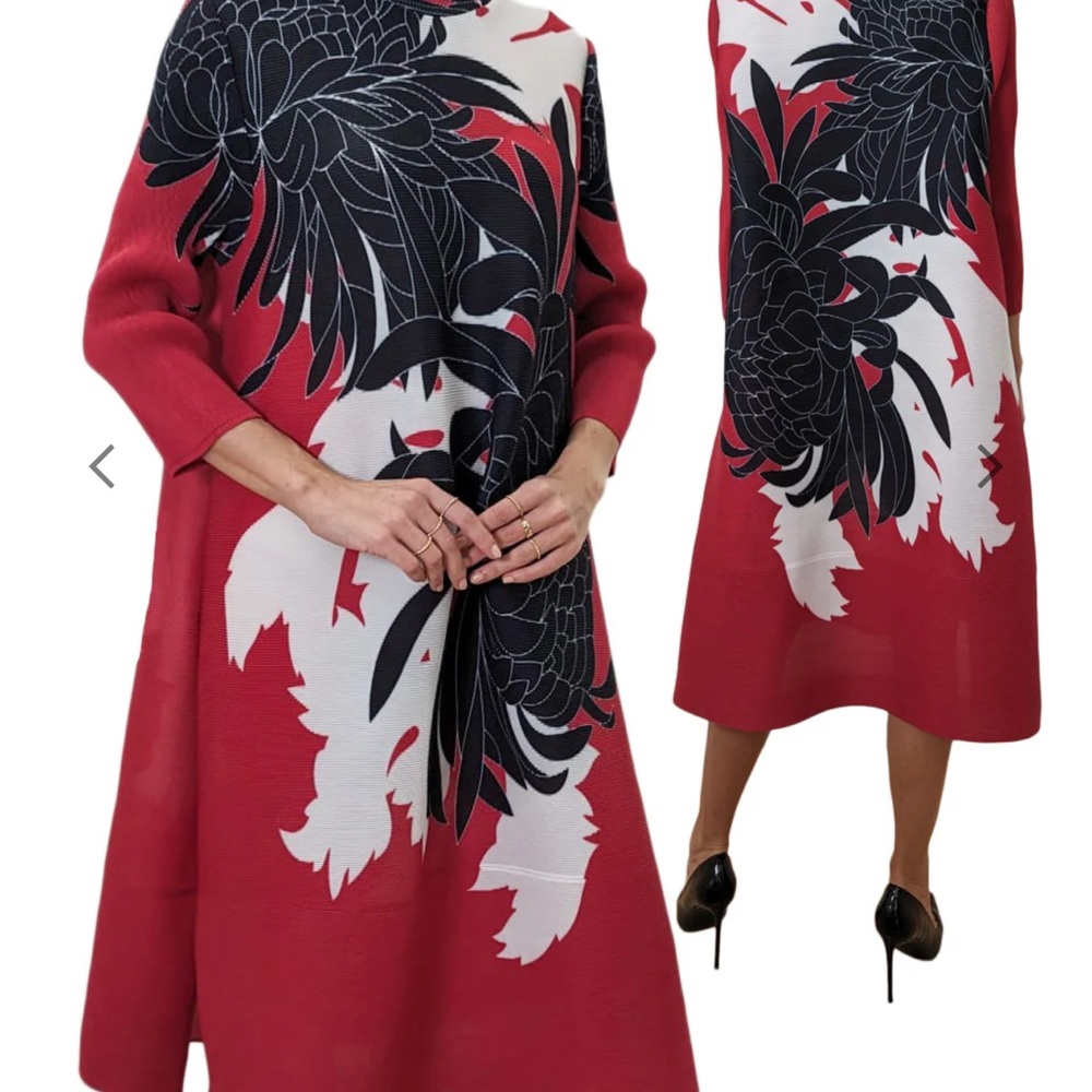 Elegant Red A-Line Dress with Asymmetrical Neckline and Dolman Sleeves